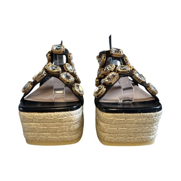 GUCCI Pepita Crystal Espadrille Sandal EU 38.5 US 8.5 Black Leather Platform - Picture 5 of 9